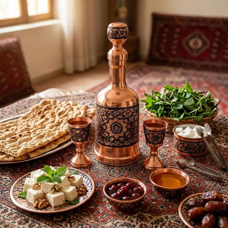 ست 3 تکه شربت خوری مسی مدل الماس تراشی